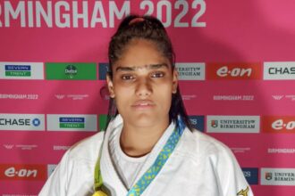 Indian judoka Tulika Maan during a judo competition.