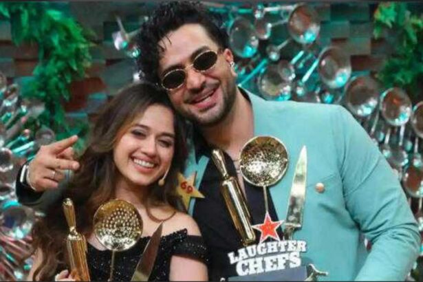 Aly Goni and Jannat Zubair celebrate after winning Laughter Chefs Season 3.