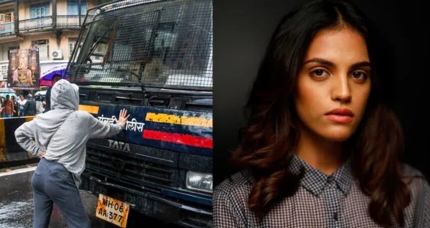 Hunterfly 026 07 27 210104 Rhiya Ahir during a student protest in Mumbai before filing a police complaint over alleged online abuse.