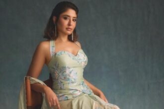 Kritika Kamra posing in a minimalist outfit during a fashion photoshoot.
