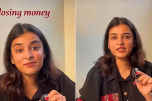 Bengaluru woman explaining a new perspective on rent and grocery expenses in a social media video.