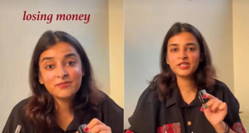 Bengaluru woman explaining a new perspective on rent and grocery expenses in a social media video.
