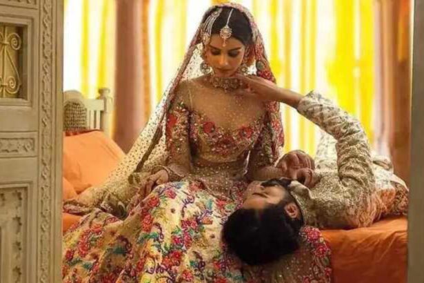 Newly married couple sharing a peaceful conversation on their first night together
