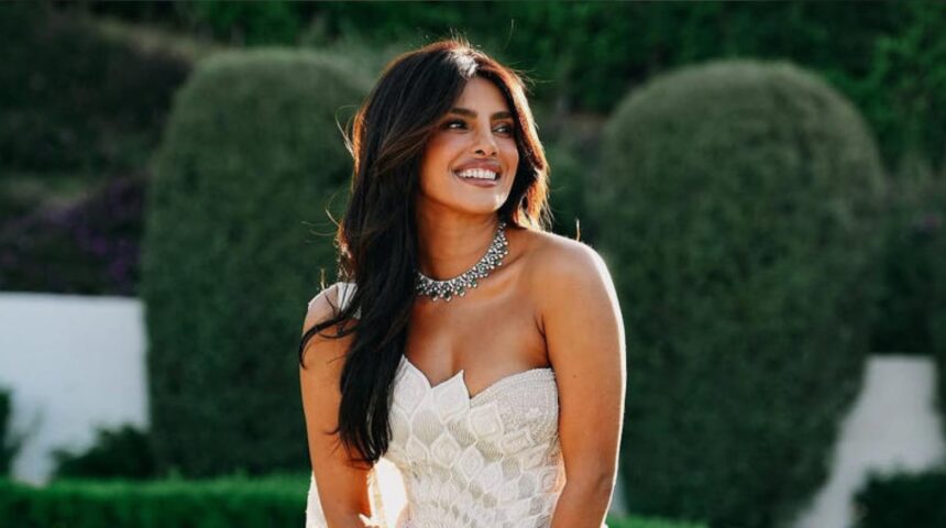 Priyanka Chopra showcasing a couture fashion look at an international red carpet event.