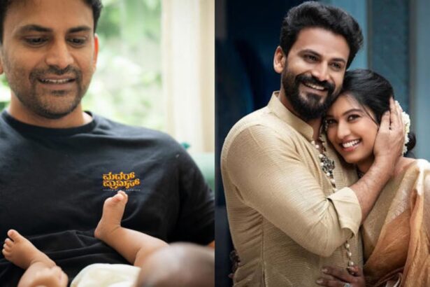Kannada actor Daali Dhananjaya holding his newborn baby boy in a heartfelt Instagram photo