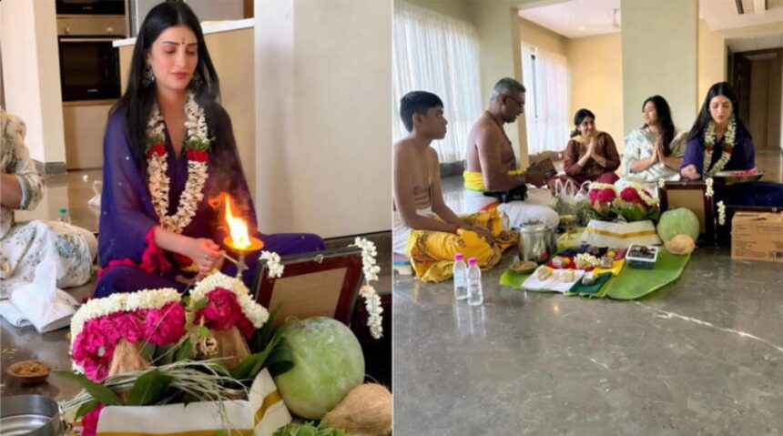 Hunterfly 2026 07 14 091015 Shruti Haasan performing grihapravesh puja at her new Chennai residence