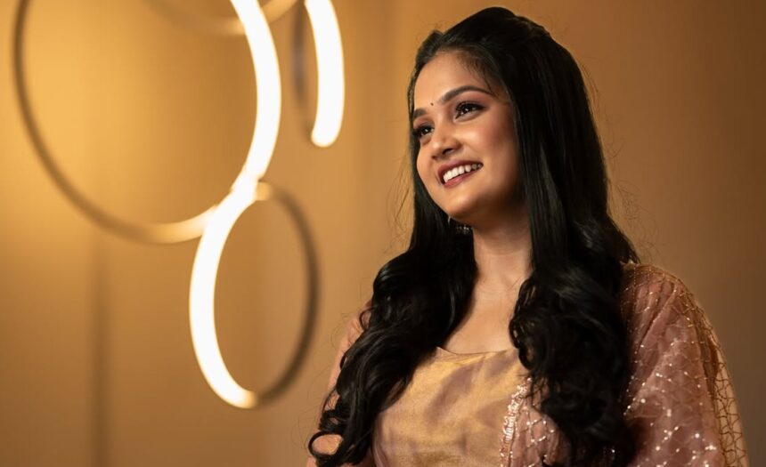 Atchaya Roy during a promotional appearance for her Tamil television and film projects