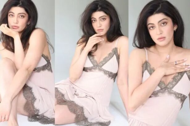 Pranitha Subhash stuns in a peach sleeveless mini dress during a glamorous photoshoot
