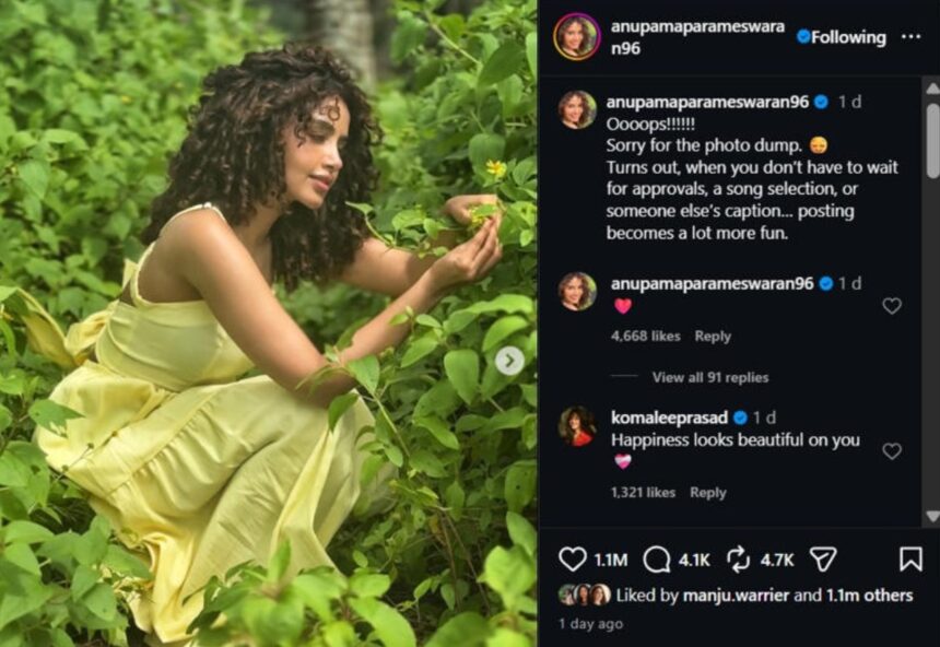 Hunterfly 2026 07 20 175124 Anupama Parameswaran sharing new Instagram posts after a social media break