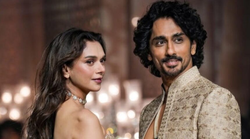 Hunterfly 2026 07 29 175048 Aditi Rao Hydari and Siddharth walking the runway in coordinated couture outfits for Jayanti Reddy at India Couture Week 2026.