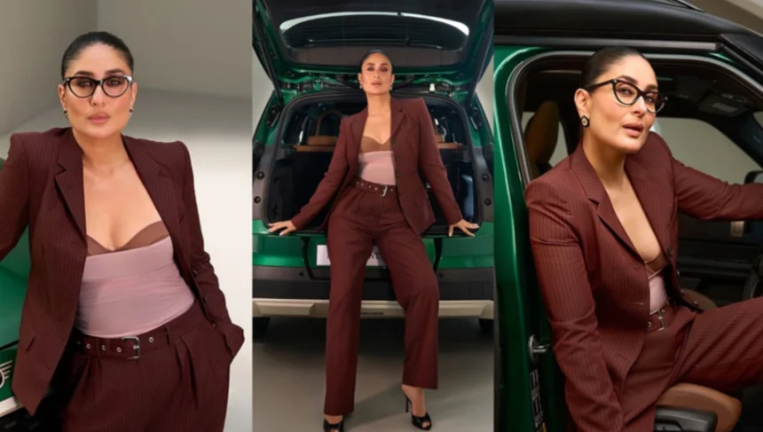 Hunterfly 26 07 01 224853 Kareena Kapoor Khan wearing a pinstriped suit with bustier-inspired layering for a modern corporate fashion look