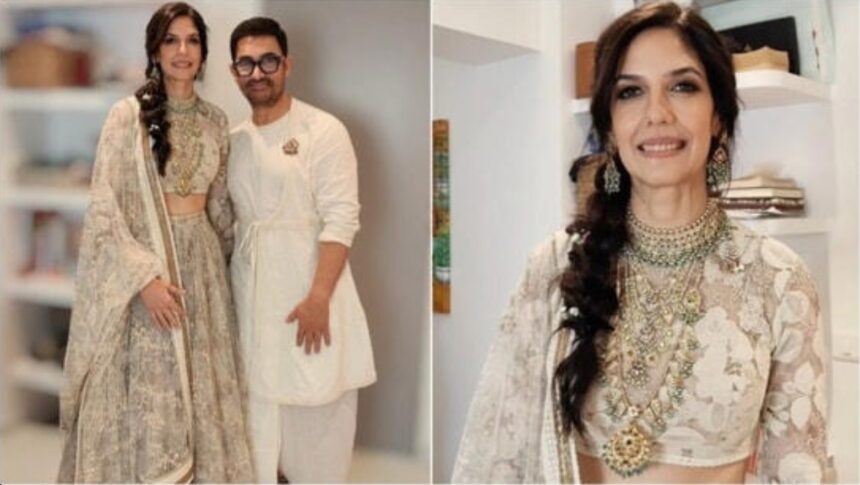 Hunterfly 26 07 07 112513 Gauri Spratt in a custom Sabyasachi lehenga with bohemian braid hairstyle for her intimate wedding with Aamir Khan