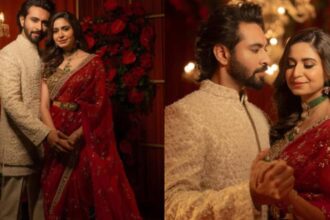 Kinjal Dave and Dhruvin Shah during their engagement celebrations