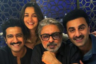 Ranbir Kapoor, Alia Bhatt and Vicky Kaushal in a promotional image for Love and War.