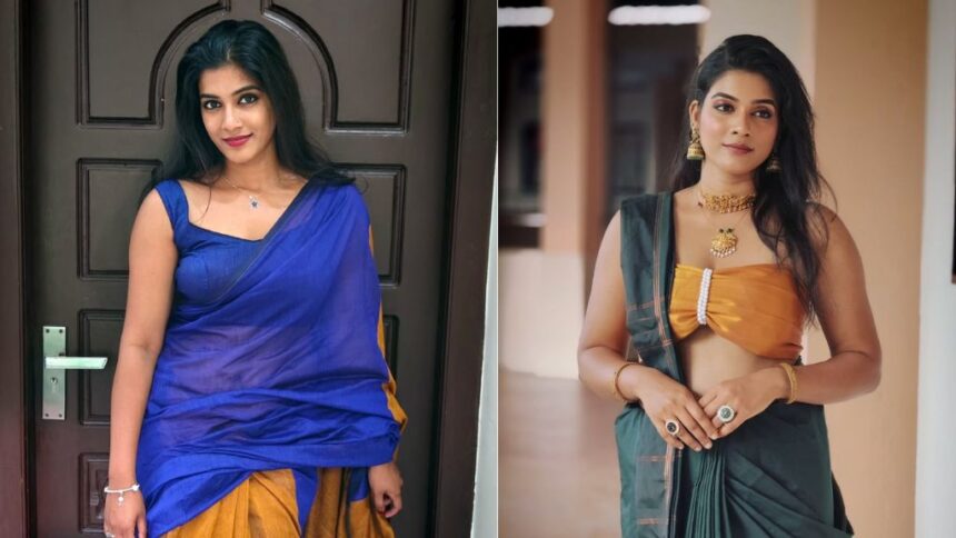 Malayalam television actress and model Jancy Sujith during a fashion and television promotional photoshoot