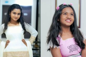 Kavya Vasu during a television shoot, known for playing Narmadha in Mahanadhi