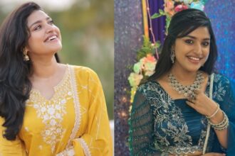 Shreya Anchan at a television event, known for her role as Janani in Thirumanam