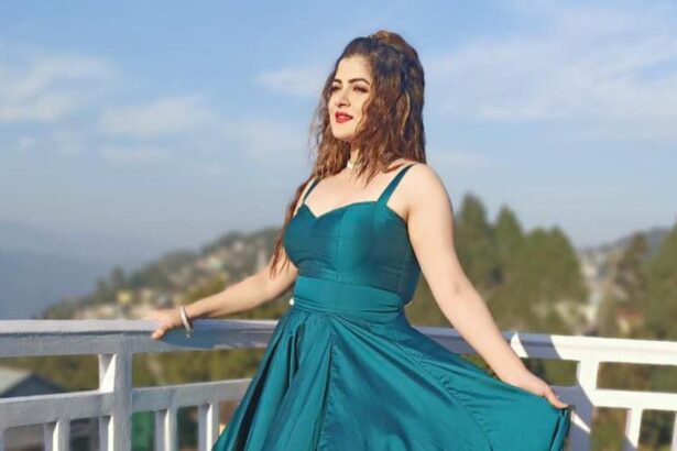 Srabanti Chatterjee posing during a promotional event for a Bengali film