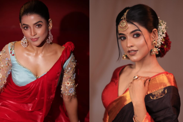 Swathi Nair posing during a promotional event for her Tamil television and film projects