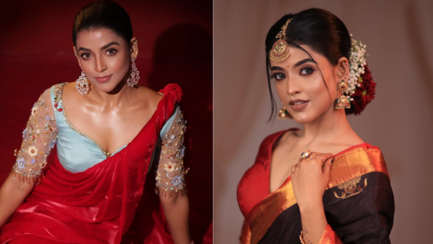 Swathi Nair posing during a promotional event for her Tamil television and film projects