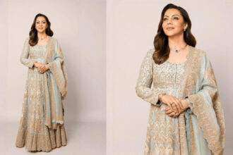 Hunterfly ds Gauri Khan wearing powder blue Anamika Khanna couture with Zoya jewellery