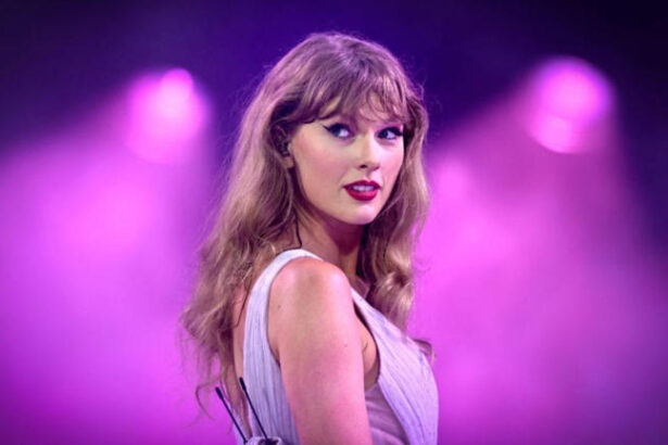 Taylor Swift attending a public event as fans discuss celebrity relationships and media attention.