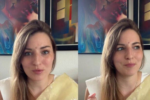 Hunterfly gdsfsdfdfg Polish woman discussing Europe's heatwave and India climate comparisons in a viral social media video