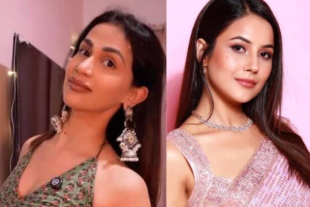 Television actors Aanchal Khurana and Shehnaaz Gill in separate public appearances.