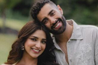 Jiyaa Shankar and Kaaran Dhanak during their engagement celebration.