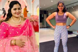 Jaipur mother Surbhi Ghiya after her 27 kg postpartum weight loss transformation.