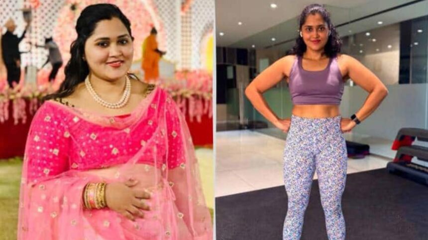 Jaipur mother Surbhi Ghiya after her 27 kg postpartum weight loss transformation.