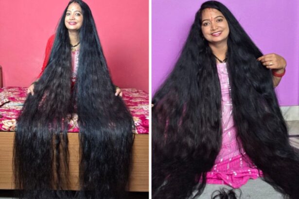 Renu Dhariyal with her Guinness World Record length hair measuring 271.5 centimetres