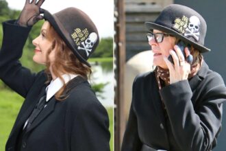 Kimberly Williams-Paisley wearing Diane Keaton's iconic hat and gloves