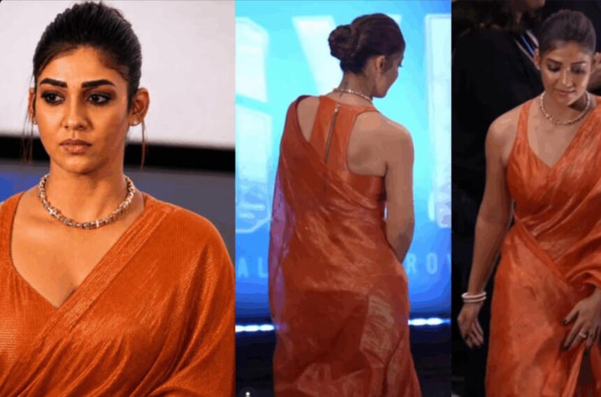 Hunterfly 026 08 11 205047 Nayanthara in a rust-orange saree at the Toxic trailer launch
