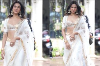 Hunterfly 026 08 12 204427 Sonal Chauhan in a white organza saree at the Mirzapur The Movie trailer launch