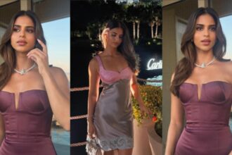 Hunterfly 026 08 30 183548 Suhana Khan wearing a plum Alex Perry designer dress at a glamorous Cartier event