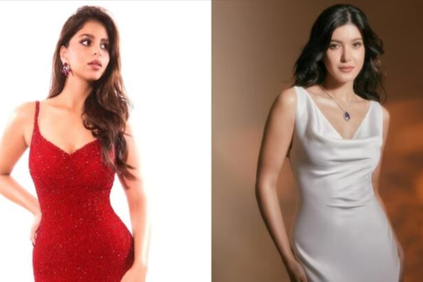 Suhana Khan wearing a sparkling red bodycon gown at The Archies premiere