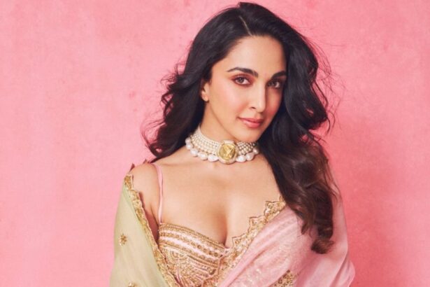 Kiara Advani wearing a custom House of Masaba baby-pink saree at the NMACC 3rd Anniversary Gala.