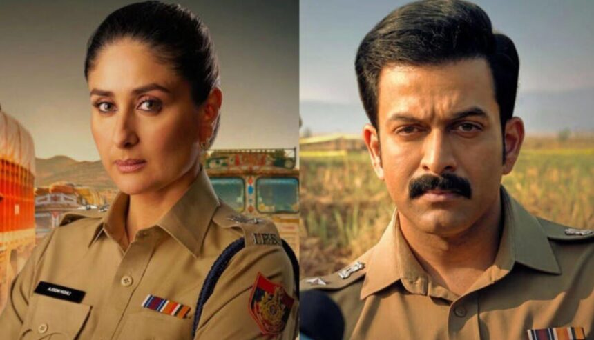 Kareena Kapoor Khan and Prithviraj Sukumaran in Daayra character posters as DCP Ajooni Kohli and DCP Raman Kumar