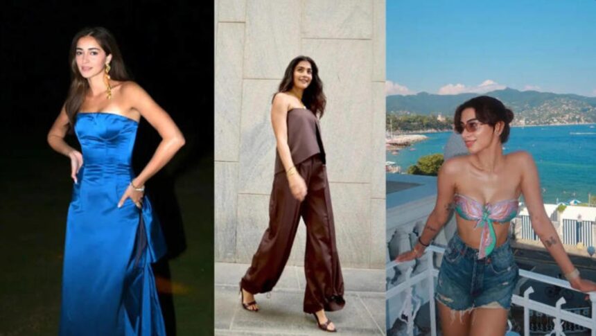 Bollywood celebrities Ananya Panday, Pooja Hegde, Khushi Kapoor and Janhvi Kapoor showcasing their latest stylish outfits