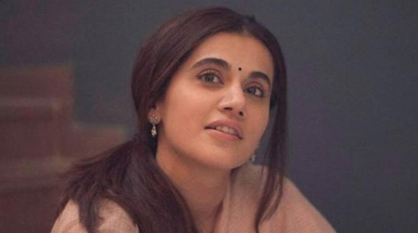 Taapsee Pannu in a collage featuring her acclaimed films including Pink, Thappad, Badla and Naam Shabana