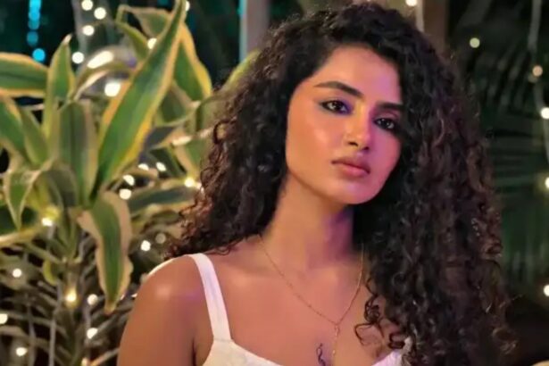 Anupama Parameswaran speaks to the media during a promotional event in Hyderabad.