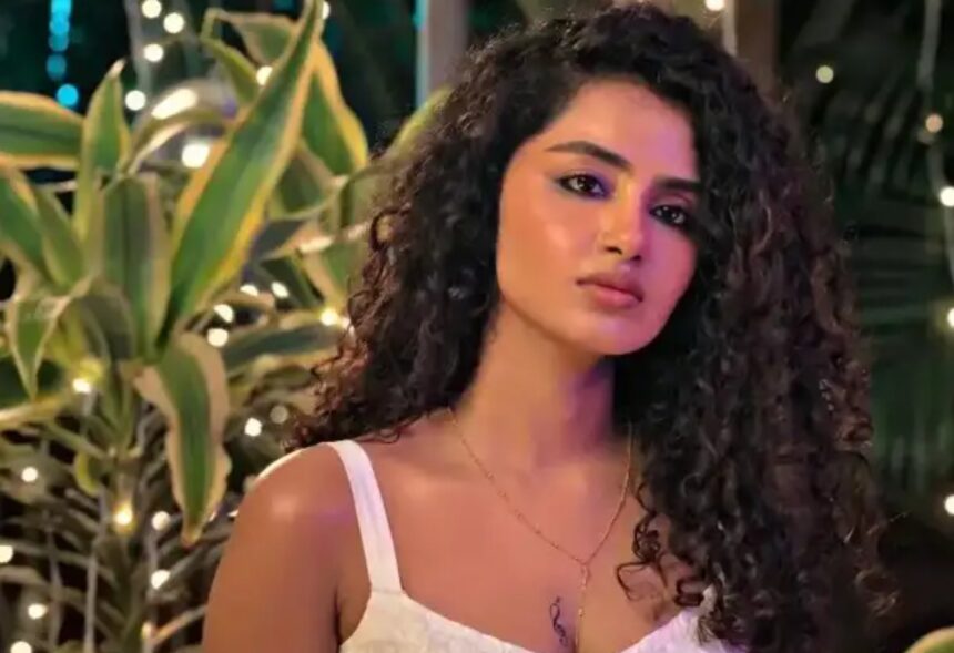 Anupama Parameswaran speaks to the media during a promotional event in Hyderabad.