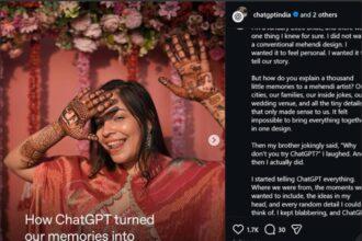 Hunterfly 2026 08 05 172810 A bride showcasing her personalised bridal mehendi inspired by her love story.