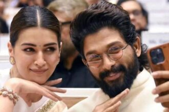 Kriti Sanon and Allu Arjun at separate public events.