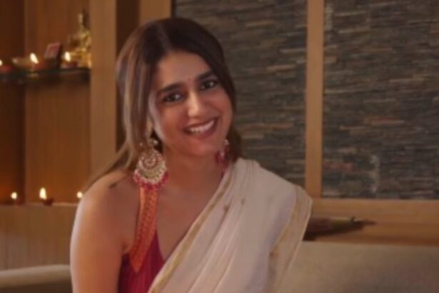 Priya Prakash Varrier wearing a traditional cream saree during Cuticura India's Onam campaign.