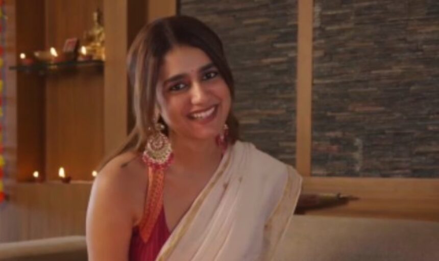 Priya Prakash Varrier wearing a traditional cream saree during Cuticura India's Onam campaign.