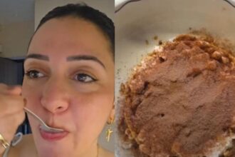 Nauheed Cyrusi tries viral rice cracker tiramisu
