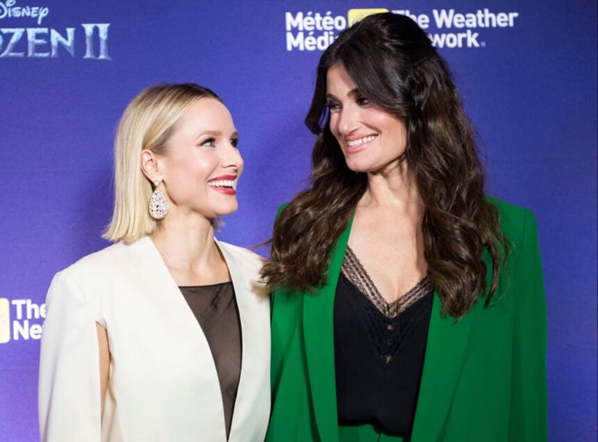 Kristen Bell and Idina Menzel discussing Frozen 3 at Disney’s D23 event