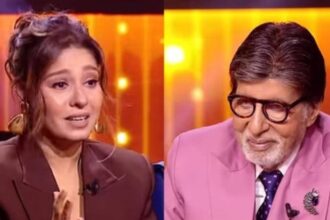 Sunidhi Chauhan and Amitabh Bachchan during KBC 18 episode